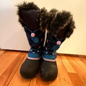 Kids' Winter Boots with Faux Fur Trim - Blue and Black